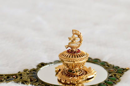 Antique gold tone kemp-green Kalash kumkum box dj-52318