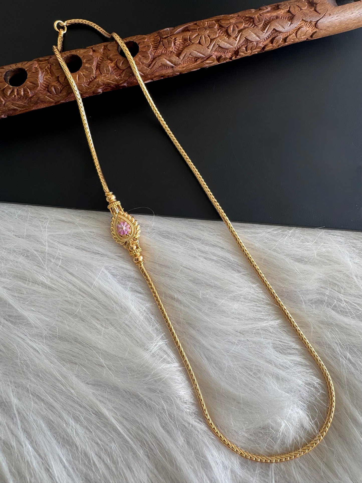 Gold tone 22 inches pink-purple meenakari reversible mugappu chain dj-51267