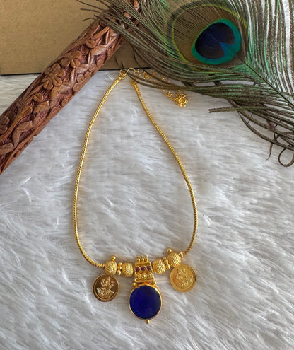 Gold tone pink-blue kerala style round kodi Lakshmi coin necklace dj-51705