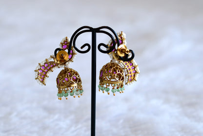 Antique gold tone cz kemp-green peacock jhumkka dj-52551