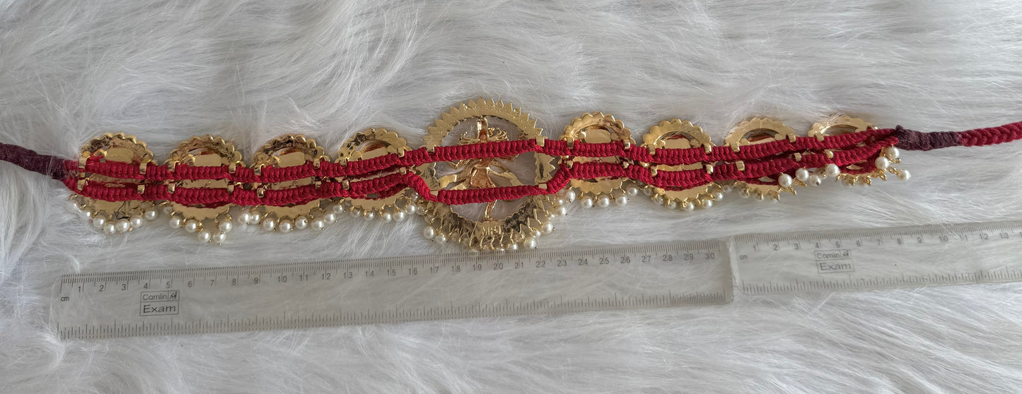 Gold tone precious kemp green Shri Natarajar waist belt dj-51042