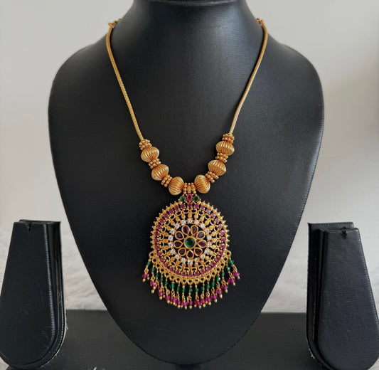 Gold Tone cz pink-green bead peacock necklace Dj-52620
