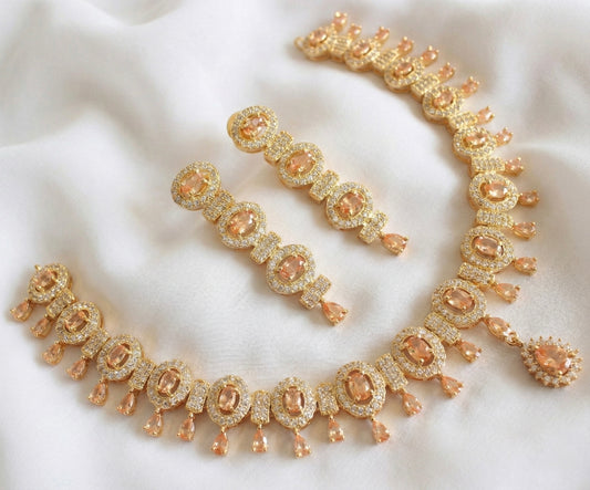 Gold tone Cz-gold stone Necklace Set-dj17099