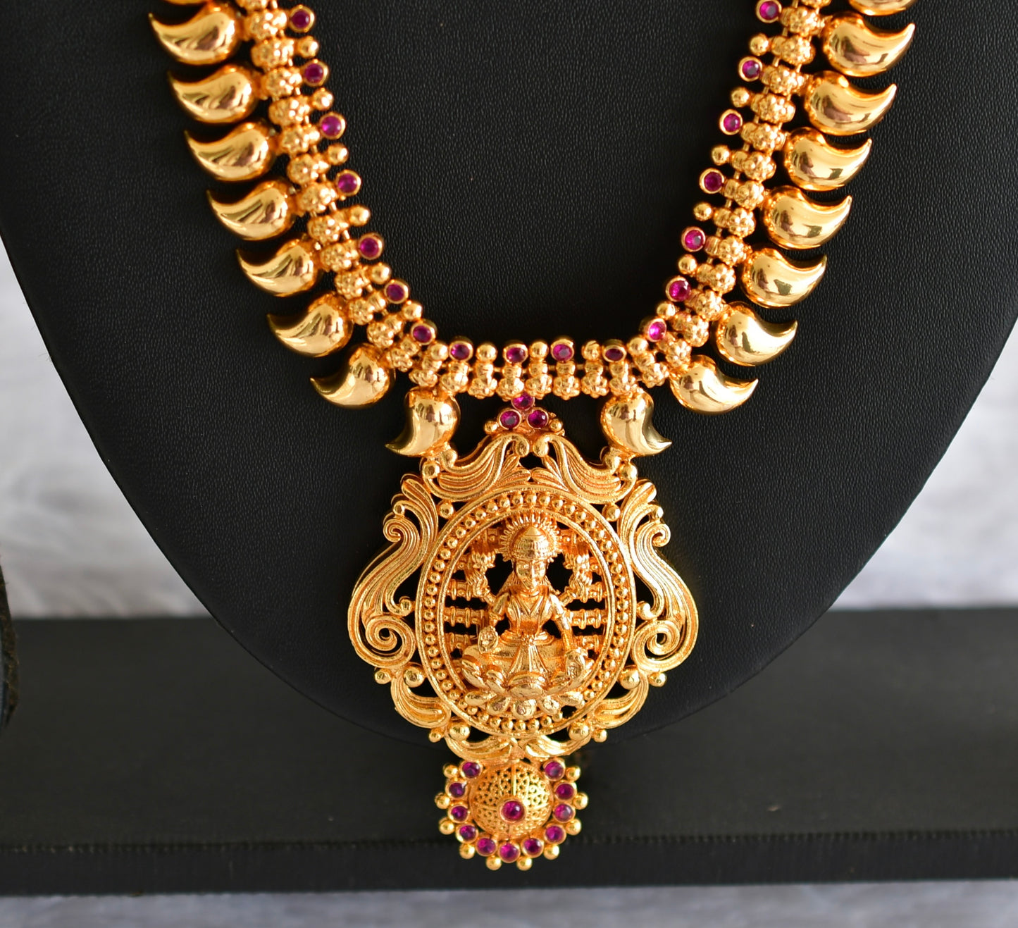 Gold look alike kerala style AD pink lakshmi mango haar dj-51953