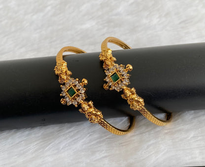 Antique gold tone white-green lakshmi kada type bangles(2.4) dj-53456