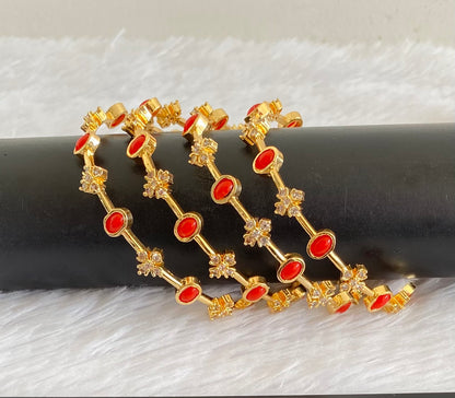 Gold tone cz coral stone set of 4 bangles(2.4) dj-53443
