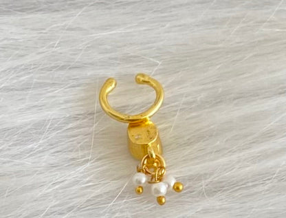Gold tone pink stone pearl nose pin/bulakku dj-53810