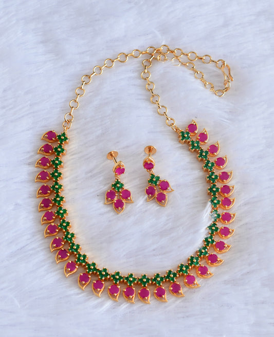 Gold tone ruby-green stone mango necklace set dj-53037