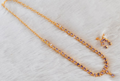 Gold tone AD purple necklace set dj-53304