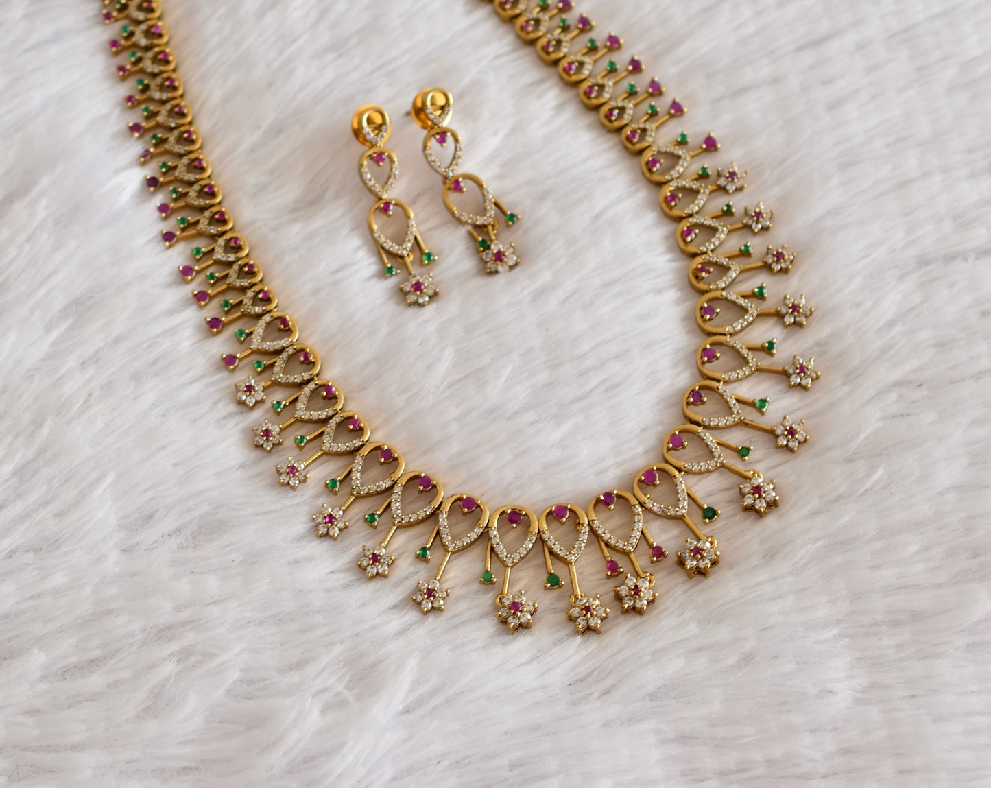 Antique gold tone pink-green Nakshatra haar set dj-52440