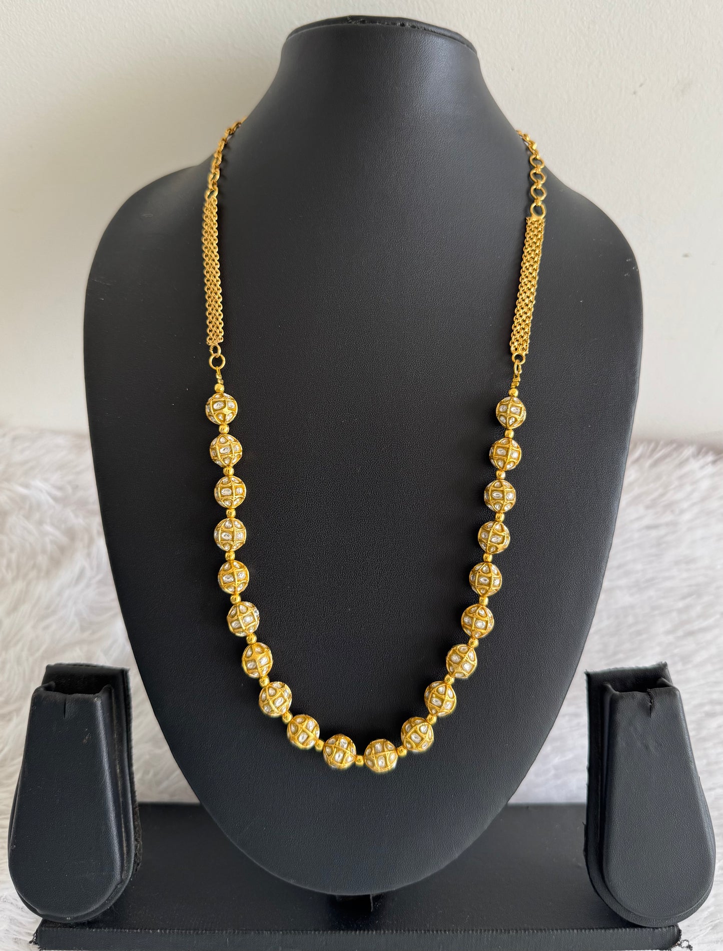 Matte finish white stone jadau beaded chain dj-51510