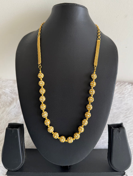 Matte finish white stone jadau beaded chain dj-51510