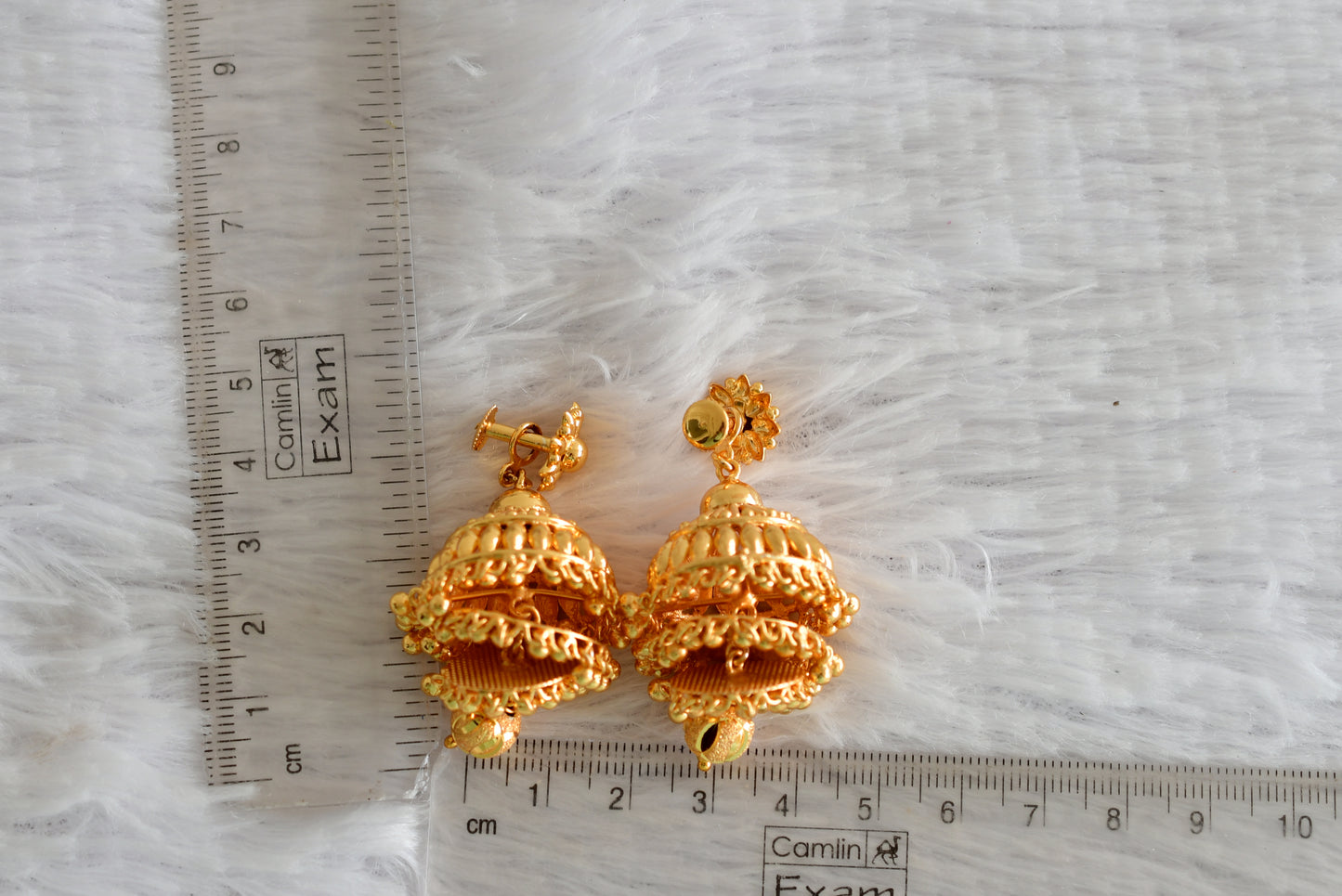 Gold tone Kerala style flower step jhumkka dj-52444