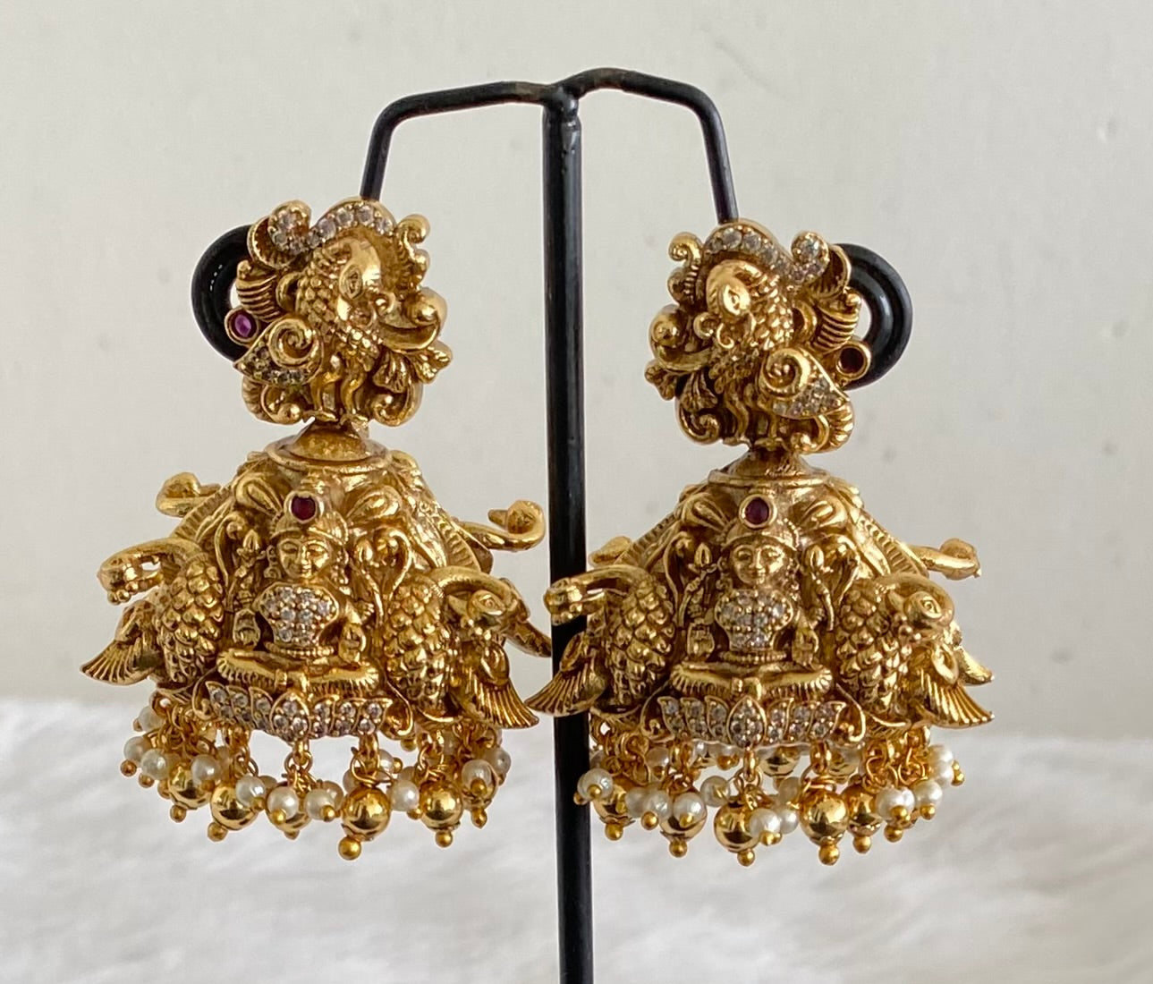 Antique gold tone nakshi peacock lakshmi  jhumkka dj-53566