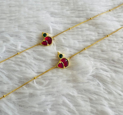 Gold tone pink-green bird kundan jadau anklets dj-51410