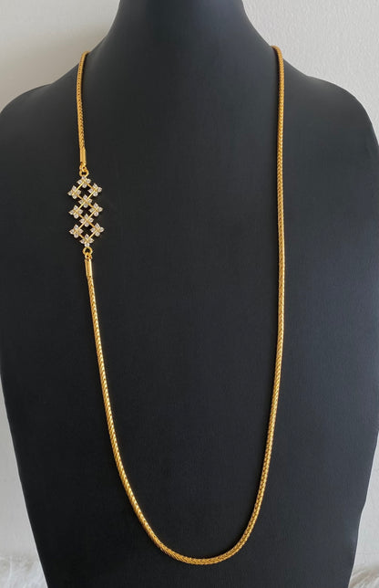 Gold tone white stone 30 inches mugappu chain dj-54420