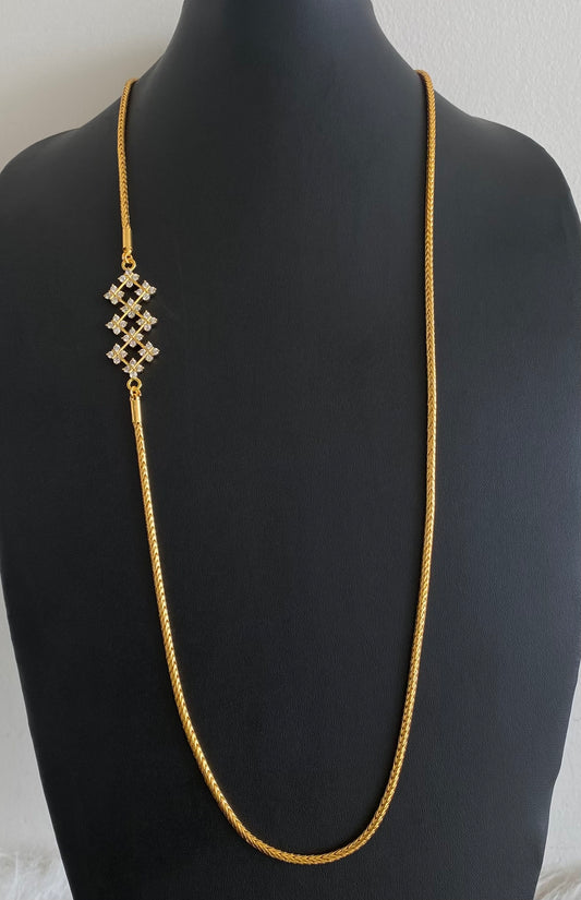 Gold tone white stone 30 inches mugappu chain dj-54420