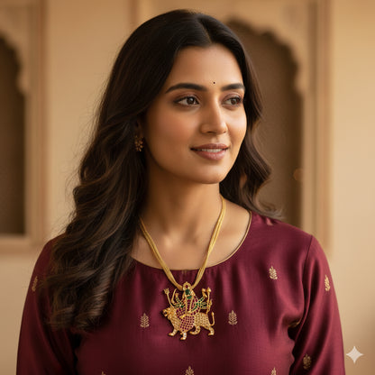 Matte finish kemp-green-white Ma Durga necklace dj-50351