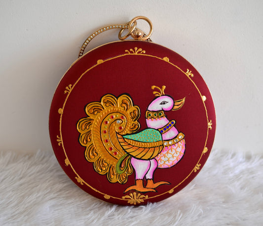 Tanjore painted Maroon silk clutch dj-52650