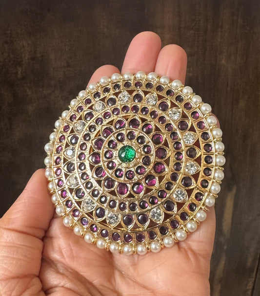 Gold tone kemp-green-white precious pearl round flower hair jwell( rakodi) dj-50866