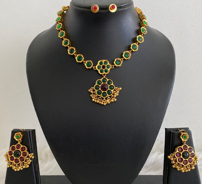 Antique gold tone kemp-green stone reversible necklace set dj-54773