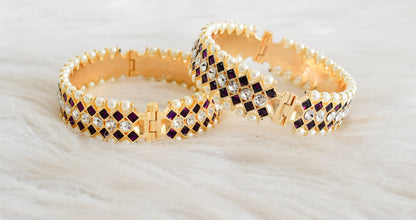 Gold tone precious kemp-white pearl screw bangles(2.6) dj-53373
