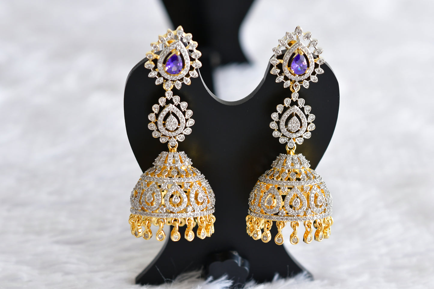Two tone cz purple long jhumkka dj-51879