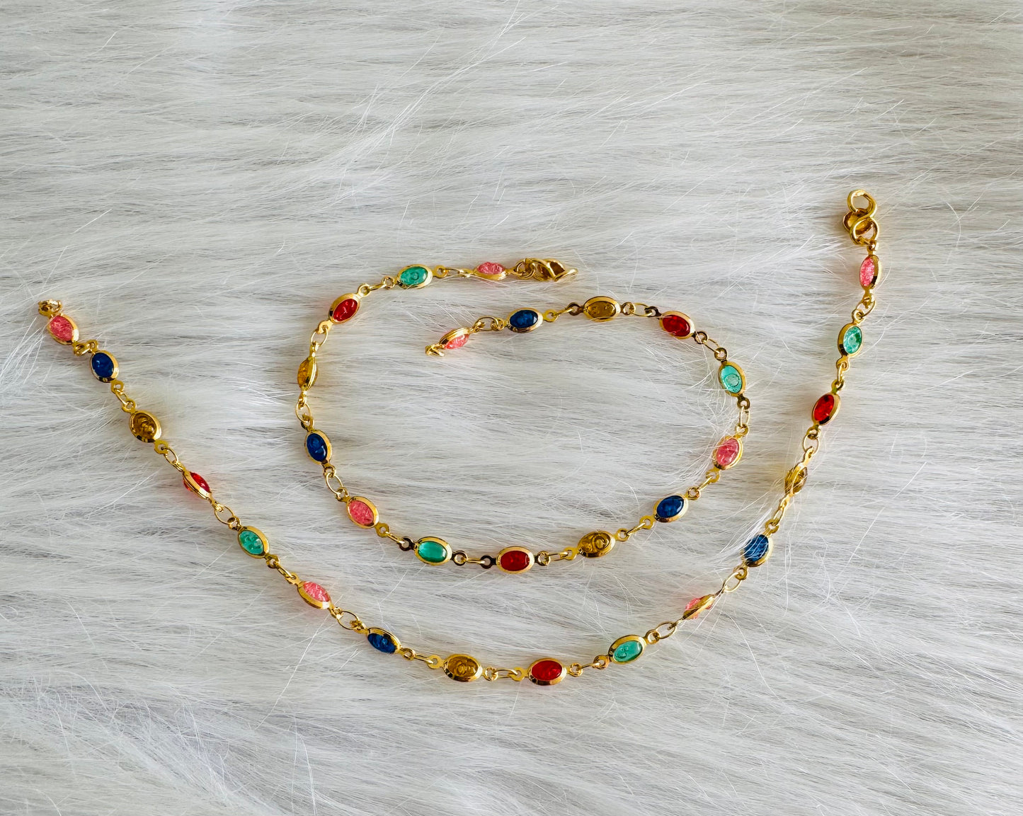 Gold tone 10.5 inches multicolor stone anklets dj-51314