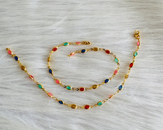 Gold tone 10.5 inches multicolor stone anklets dj-51314