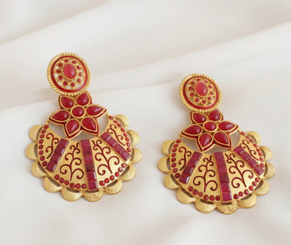 Matte finish ruby flower bali earrings-dj17314
