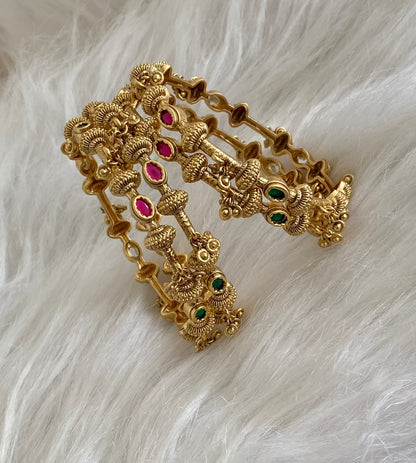 Antique gold tone kemp-green stone set of 4 bangles(2.6) dj-54839