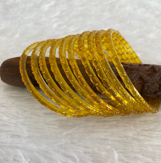 Set of 10 mustard yellow glass bangles(2.6) dj-52850