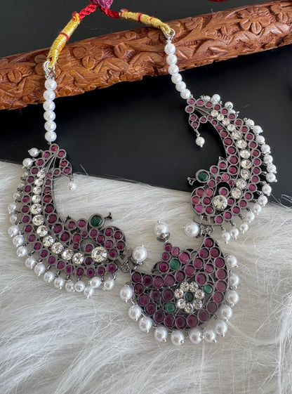 Black finish precious kemp pearl moon peacock necklace Dj-51171