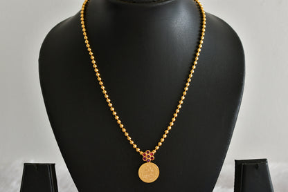 Gold tone kerala style pink stone lakshmi coin necklace dj-51680