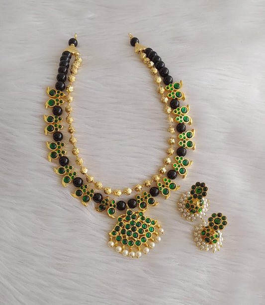 Gold tone Green-black Mango Pearl double layer Necklace Set DJ23282