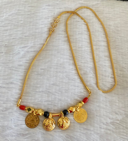 Gold tone 24 inches white flower mugappu with coral-black beads lakshmi coin mangalyam dj-52998
