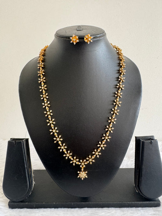 Matte finish cz white flower necklace set dj-52148