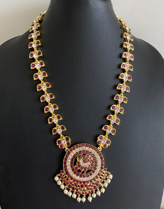 Gold tone precious kemp-green-white round pearl peacock haar dj-53941