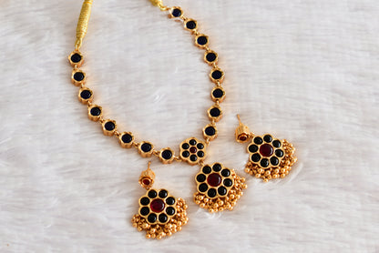 Matte finish blue flower reversible necklace set dj-52209