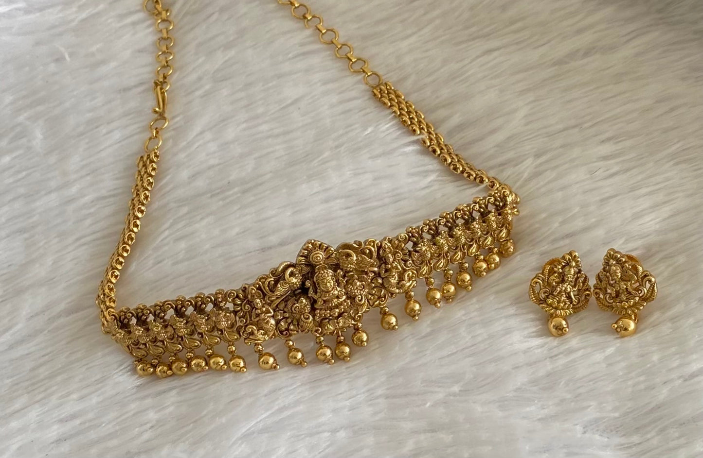 Antique gold tone lakshmi peacock choker necklace set dj-54408