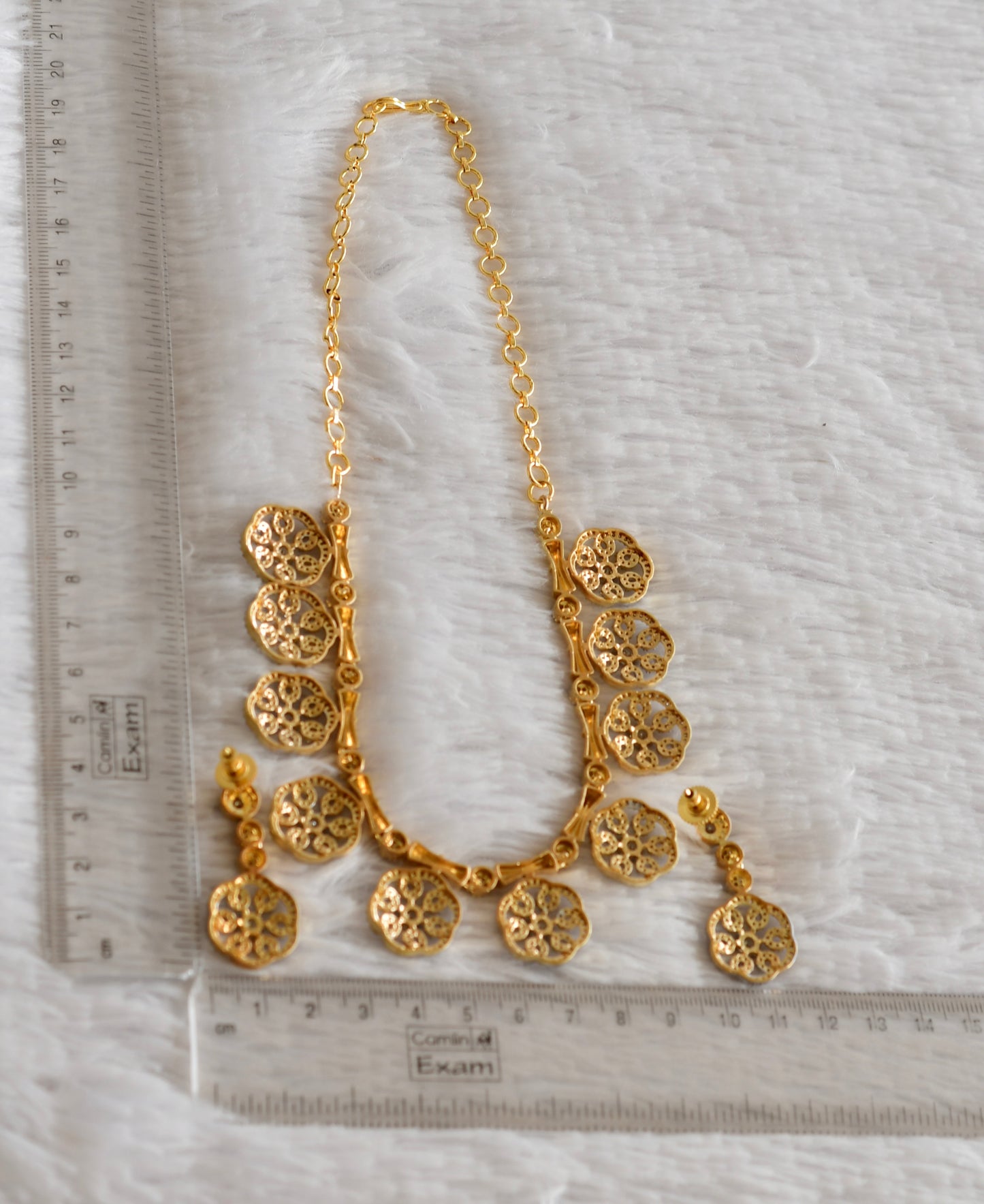 Two tone white flower necklace set dj-51977