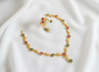Gold tone Ruby-green Nakshatra Necklace Set DJ17704
