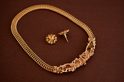 Antique gold tone kemp-green peacock front lock screw necklace set dj-52701