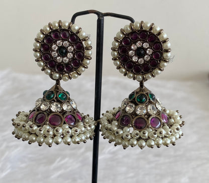 Black finish precious kemp-green-white pearl big jhumkka dj-53688
