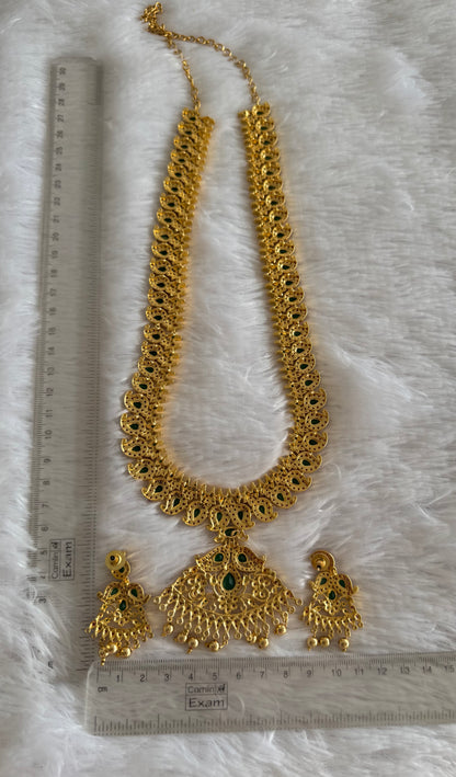 Gold tone ruby-emerald-white mango haar set dj-52150