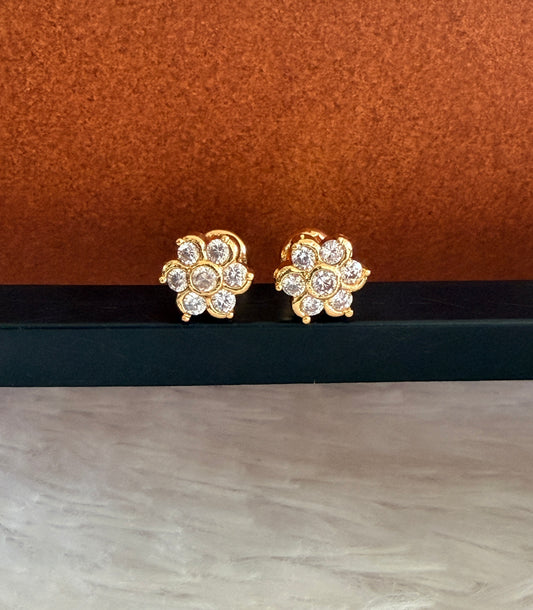 Gold tone AD white flower stud/earrings dj-53278