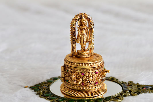 Antique gold tone Shri Ram kumkum box dj-52325