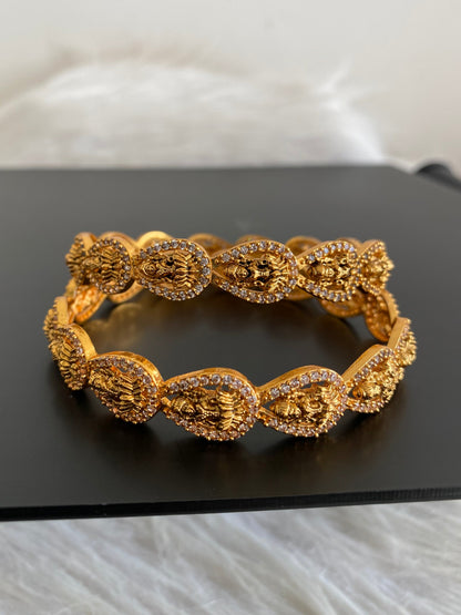 Antique gold tone cz white stone lakshmi bangles (2.10) dj-55173