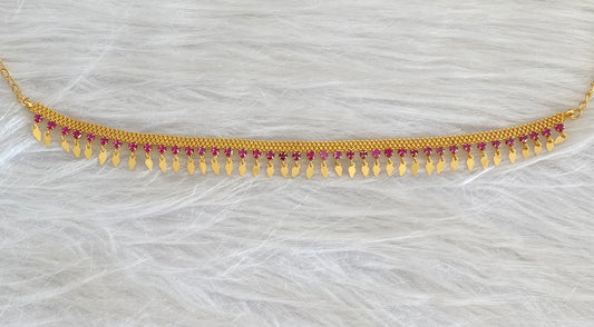 Gold tone pink stone elakka thali choker necklace dj-54540