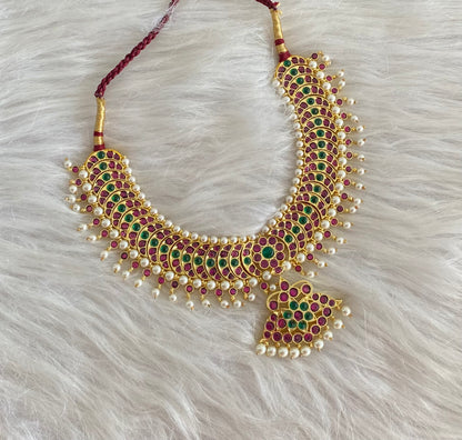 Gold tone precious kemp-green pearl necklace dj-54622